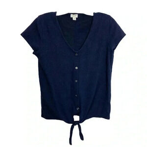 J.Crew Gauze Navy Blue Tie Button Up Top